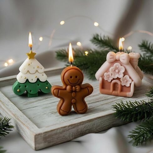 4pcs Christmas Candles Scented Tealight Candle Xmas Tree Bell Wreath Shaped Candles Soy Wax Gifts for Home Decor Party Bedroom Room Table Decorations in Saudi Arabia