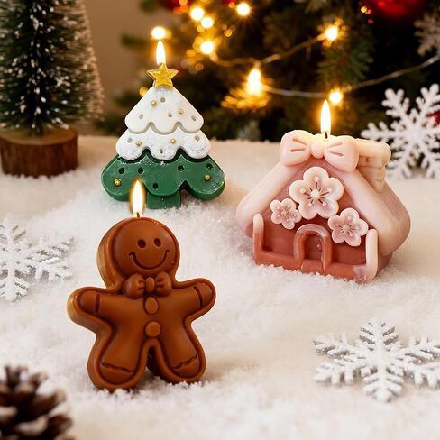 4pcs Christmas Candles Scented Tealight Candle Xmas Tree Bell Wreath Shaped Candles Soy Wax Gifts for Home Decor Party Bedroom Room Table Decorations in Saudi Arabia