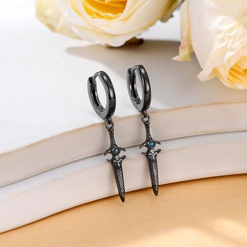 Arrowhead/Sword/Feather Earrings for Men 925 Sterling Silver Turquoise Sword Drop Dangle Birthday Gothic Jewelry for Women Men in Saudi Arabia
