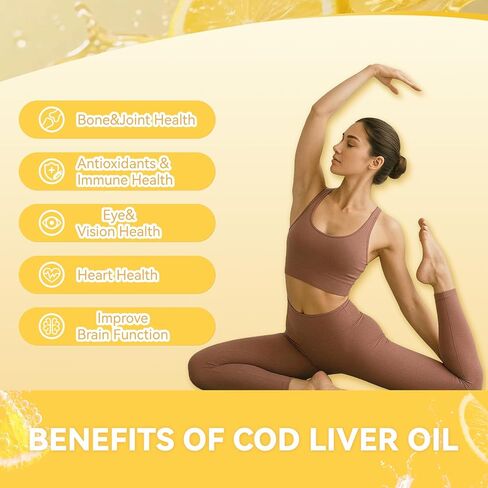 Cod Liver Oil Gummies 1000mg, for Adults & Kids with Omega-3 Vitamin A & D3, Fish Oil Supplement, Supports Eye Health, Brain Function & Bone Health, Sugar-Free, Non-GMO, Gluten-Free 60 Count in Kuwait