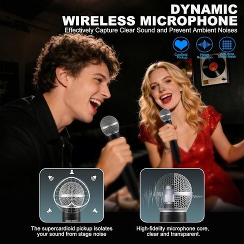 Wireless Microphone System, Upgraded 2.4GHz Rechargeable Professional AI Automatic Channel Connection Wireless Microphones Set with 300ft Receiving Distance for Singing Karaoke DJ Church in Saudi Arabia