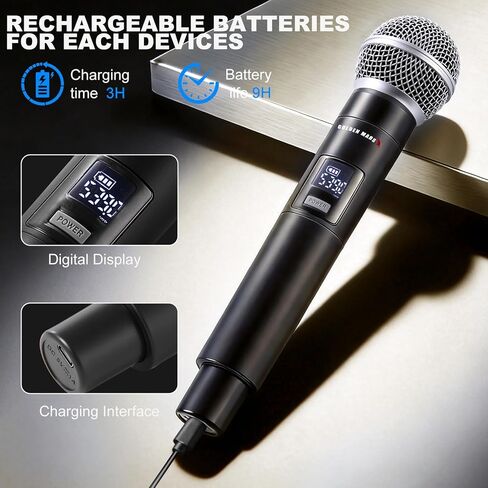 Wireless Microphone System, Upgraded 2.4GHz Rechargeable Professional AI Automatic Channel Connection Wireless Microphones Set with 300ft Receiving Distance for Singing Karaoke DJ Church in Saudi Arabia