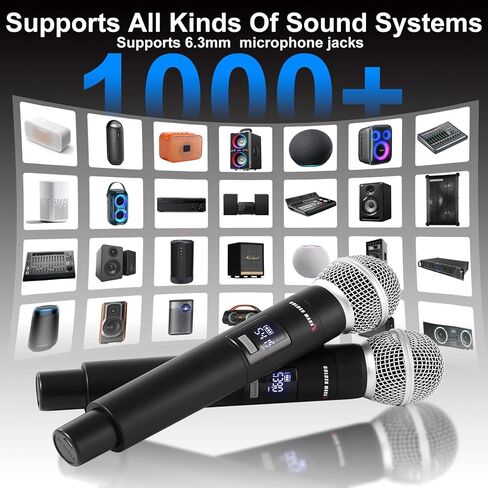 Wireless Microphone System, Upgraded 2.4GHz Rechargeable Professional AI Automatic Channel Connection Wireless Microphones Set with 300ft Receiving Distance for Singing Karaoke DJ Church in Saudi Arabia