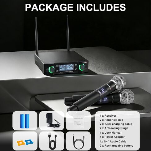 Wireless Microphone System, Upgraded 2.4GHz Rechargeable Professional AI Automatic Channel Connection Wireless Microphones Set with 300ft Receiving Distance for Singing Karaoke DJ Church in Saudi Arabia