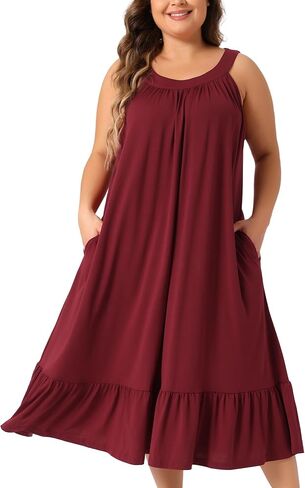 Agnes Orinda Plus Size Women's Nightgown Tank Sleeveless Sleepwear Wide Strap Chemise Pleated Nightdress with Pockets in Saudi Arabia
