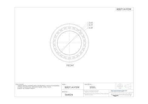 Timken 399AS محمل أسطواني مدبب، مخروط واحد، تسامح قياسي، تجويف مستقيم، فولاذ، بوصة، معرف 2.6875 بوصة، عرض 0.8660 بوصة in Kuwait
