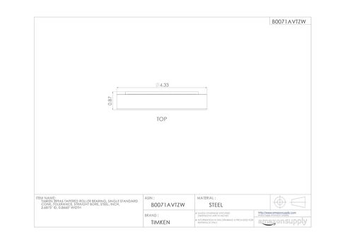 Timken 399AS محمل أسطواني مدبب، مخروط واحد، تسامح قياسي، تجويف مستقيم، فولاذ، بوصة، معرف 2.6875 بوصة، عرض 0.8660 بوصة in Kuwait