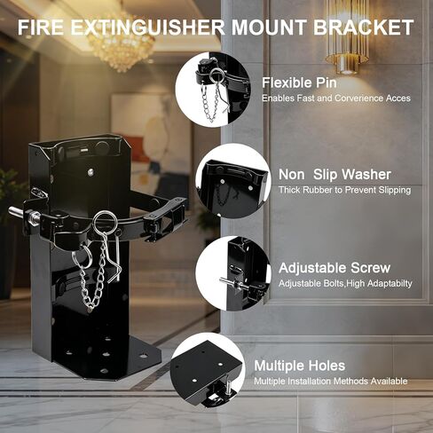 Heavy Duty Fire Extinguisher Bracket,Fire Extinguisher Mount Bracket for 10lb Dry/Co2 Extinguisher,Metal Wall Mount Fire Extinguishers Holder for Vehicle, Boat, Marine, Home, School (Black) in Saudi Arabia