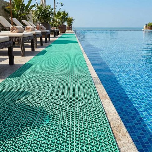 سجادة تصريف غير قابلة للانزلاق من مادة PVC لأرضية حمام السباحة بسمك 0.23 بوصة سميكة في الهواء الطلق ومساحة لوقوف السيارات في الأماكن المغلقة للحمام ومرآب الطابق السفلي والمطبخ التجاري 3 × 5 أقدام، أخضر in Kuwait