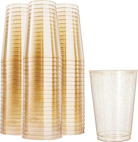 N9R 72 قطعة من الأكواب البلاستيكية الذهبية، 12oz أكواب بلاستيكية شفافة مع حافة ذهبية، أكواب للاستعمال مرة واحدة مثالية للحفلات وحفلات الزفاف وأعياد الميلاد in Kuwait