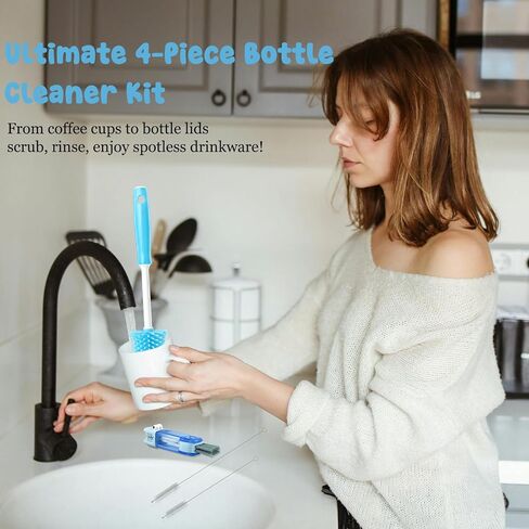 4 عبوات من منظف فرش الزجاجات، طقم تنظيف فرشاة زجاجات المياه، منظف القش لأوالا فريسيب، منظف الزجاجات لفرشاة السيليكون ستانلي لزجاجات الرياضة، زجاجات المياه in Kuwait