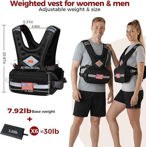 Weighted Vest Woman & Men, 6-10lb/8-20lb/8-30lb Adjustable weighted Vest With Pockets & Reflective Strips for Walking, Running, Hiking,Rucking, Workout, Strength Training in Saudi Arabia