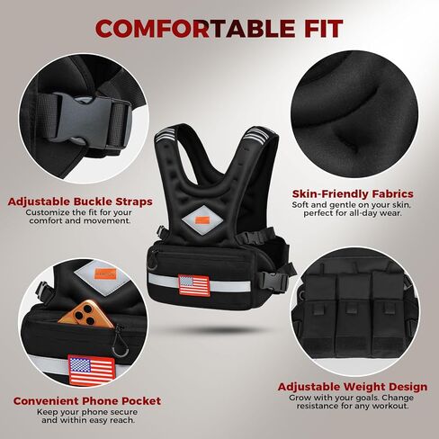 Weighted Vest Woman & Men, 6-10lb/8-20lb/8-30lb Adjustable weighted Vest With Pockets & Reflective Strips for Walking, Running, Hiking,Rucking, Workout, Strength Training in Saudi Arabia