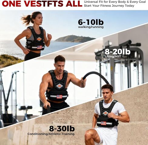 Weighted Vest Woman & Men, 6-10lb/8-20lb/8-30lb Adjustable weighted Vest With Pockets & Reflective Strips for Walking, Running, Hiking,Rucking, Workout, Strength Training in Saudi Arabia
