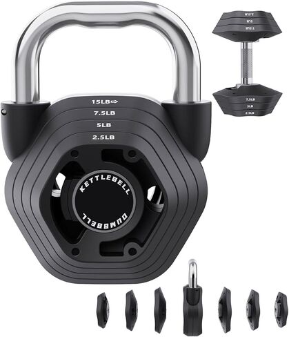 2-in-1 Adjustable Kettlebell, 15-45LB Kettlebells Weight Set for Strength Training, 5.9-30.9LB Adjustable Weights Dumbbell for Home Gym Full Body Workout in Saudi Arabia
