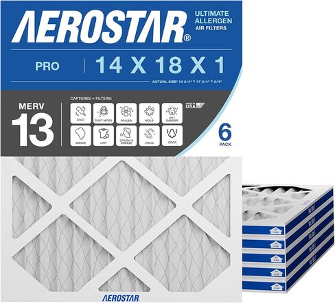 Aerostar 14x18x1 MERV 13-4 COUNT - HVAC المطهو ​​، مرشحات الفرن والهواء - يزيل البكتيريا ، الغبار ، الجراثيم الباردة والأنفلونزا ، الوبر ، العفن ، DANDR in Kuwait