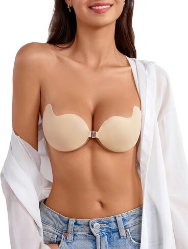 Rosefly Push Up Strapless Bra for Women, Backless Sticky Bra for Dramatic Lift & Deep V, Reusable AB Adhesive Creme in Saudi Arabia