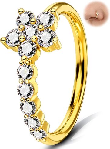 Melighting 20G Butterfly Nose Ring Hoop 8 mm Open Seamless Nose Piercing Jewelry Surgical Steel 316L, Twist Nostril Ring with Marquise and Round CZ, Silver Flower Body Piercing for Women in Saudi Arabia