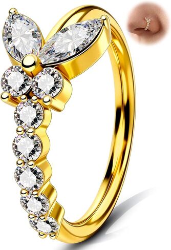 Melighting 20G Butterfly Nose Ring Hoop 8 mm Open Seamless Nose Piercing Jewelry Surgical Steel 316L, Twist Nostril Ring with Marquise and Round CZ, Silver Flower Body Piercing for Women in Saudi Arabia