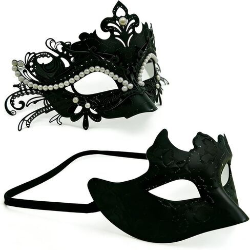 أقنعة تنكرية للأزواج، أقنعة مطلية بالبندقية وحفلات الهالوين ونظارات كرنفال من البلاستيك المعدني (أسود وأزرق) in Kuwait