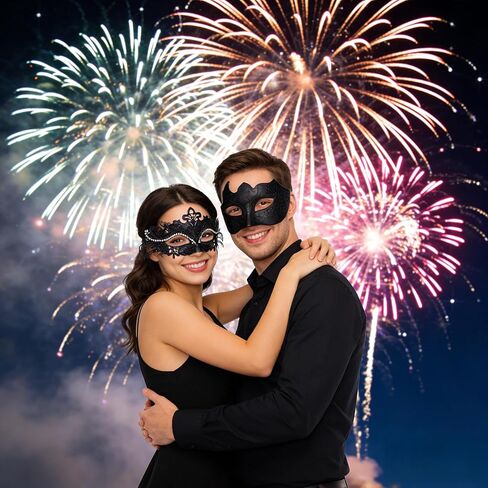 أقنعة تنكرية للأزواج، أقنعة مطلية بالبندقية وحفلات الهالوين ونظارات كرنفال من البلاستيك المعدني (أسود وأزرق) in Kuwait