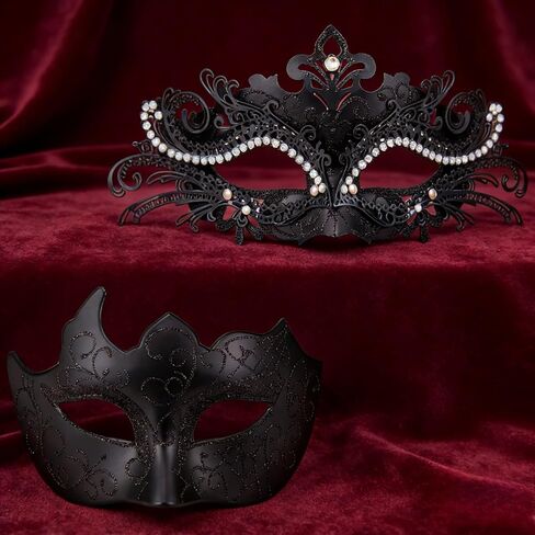 أقنعة تنكرية للأزواج، أقنعة مطلية بالبندقية وحفلات الهالوين ونظارات كرنفال من البلاستيك المعدني (أسود وأزرق) in Kuwait