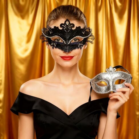 أقنعة تنكرية للأزواج، أقنعة مطلية بالبندقية وحفلات الهالوين ونظارات كرنفال من البلاستيك المعدني (أسود وأزرق) in Kuwait