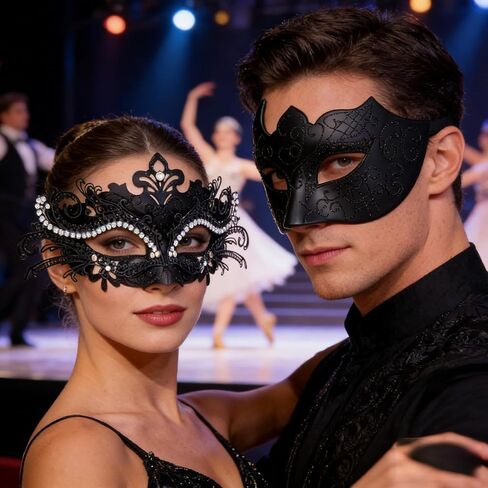 أقنعة تنكرية للأزواج، أقنعة مطلية بالبندقية وحفلات الهالوين ونظارات كرنفال من البلاستيك المعدني (أسود وأزرق) in Kuwait