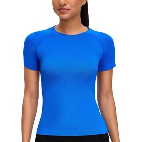 Seamless Workout Tops for Women Short Sleeve Breathable Athletic Shirt, Soft Stretch Slim Fit Gym Running Yoga Tee in Saudi Arabia