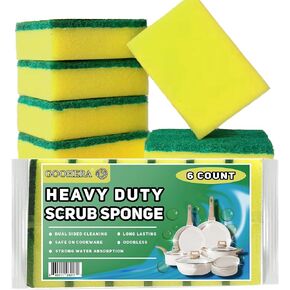 Heavy Duty Scrub Sponge for Cookware, Dual-Sided Cleaning Pot Scrubber, Odorless, Long-Lasting, Kitchen and Dishwashing Essential, Large & Thick 4 x 2.8 x 1.5 Inches, 6 Pack in Saudi Arabia