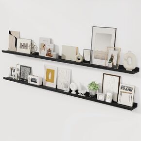 أرفف عائمة للجدار، رف حافة للصور من الخشب الصلب مقاس 24 بوصة، رف للصور للجدار مع حافة، أرفف كتب عائمة لغرفة المعيشة وغرفة النوم والمطبخ وديكور الحضانة، أبيض، مجموعة من 2 in Kuwait