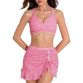 AJISAI مجموعات بيكيني عالية الخصر للنساء تنورة السباحة متقاطعة ثوب السباحة الأشرطة قابل للتعديل ملابس السباحة in Kuwait