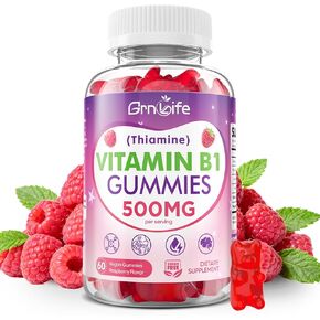 علكة فيتامين ب1 500 ملغ للبالغين والأطفال - مكمل ثيامين ب1 عالي الفعالية لدعم الطاقة والجهاز العصبي، خالي من السكر، نكهة التوت، 60 قطعة in Kuwait