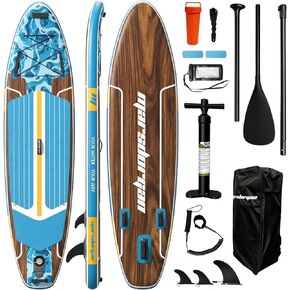 11ft Inflatable Stand Up Paddle Board, Wood Grain Ultra Lightweight SUP, 430lb Capacity for Adults Youth Family, for Fishing Surfing Camping, Includes Backpack & Pump in Saudi Arabia