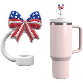 Straw Cover for Stanley Cup 10mm 0.4in American Flag Bow Shape Silicone Straw Topper for Stanley Tumbler 30Oz&40Oz in Saudi Arabia