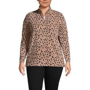 بلوفر صوف نسائي ربع بسحاب من Lands' End، بقع حيوانات بنية داكنة دافئة بالإضافة إلى 2x in Kuwait