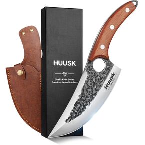 Huusk Knife Japan Kitchen Upgraded Viking Knives with Sheath, Hand Forged Butcher Knife for Meat Cutting, Japanese Cooking Chef Knives, Sharp Meat Cleaver for Outdoor Camping, BBQ, Gift for Men in Saudi Arabia