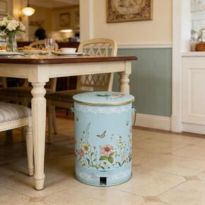 Pink Floral Metal Step Trash Can with Lid, 8L Vintage Butterfly & Wildflower Decorative Waste Basket with Handles for Bathroom, Bedroom, Kitchen, 14.57" x 9.84" in Saudi Arabia