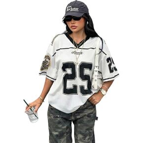 Girls Y2k Jersey Shirts Number Graphic Oversized Tees Half Sleeve V Neck Mesh T Shirt Streetwear in Saudi Arabia