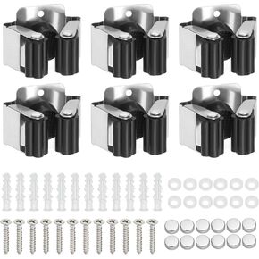 Broom and Mop Holder, 6 Pack Wall Mounted Stainless Steel Mop Hanger Heavy Garden Tool Organizer Rack Hanging Clips with Screws for Home Garage, Black in Kuwait