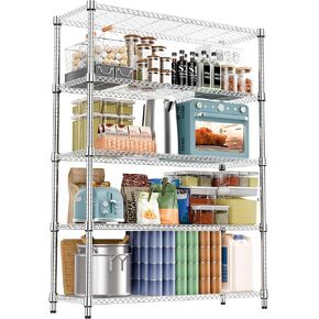 M MZG 1750LBS 47.2 بوصة عرض 5 طبقات أرفف تخزين فولاذية وحدة رفوف معدنية حامل سلكي منظم للمنزل والمطبخ والمكتب والجراج كروم 17.7 بوصة عمق × 47.2 بوصة عرض × 72.4 بوصة ارتفاع in Kuwait