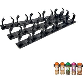 Adhesive Spice Clips 6-Pack, Heavy-Duty Spice Organizer for Cabinet Doors, Pantry & RV, Space-Saving Kitchen Storage with Tape, Holds 30 Jars (Black+White) ﻿ in Kuwait