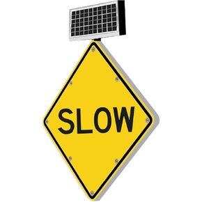 لافتة بطيئة LED وامضة تعمل بالطاقة الشمسية، علامات تحذير الطريق من الألومنيوم مقاس 24 بوصة، مع وظيفة الوميض التلقائي في الليل + فيلم عاكس من الدرجة الهندسية (A، 61 سم / 24 بوصة) in Kuwait