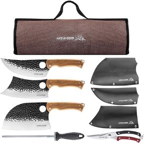 9PCS Butcher Knife Set, 7" butcher meat cleaver, a 7" Serbian chef knife, a 6.5" Viking knife, 3 Knife Sheath, Poultry Shears, Honing steel and Knife Roll Bag (Unique Bull Pattern) in Saudi Arabia