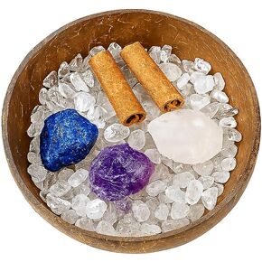 Crystal Cleansing Set with Coconut Bowl – Natural White Quartz Raw Stone, Crystal Chips & Cinnamon Sticks for Meditation, Energy Healing, and Spiritual Rituals in Saudi Arabia