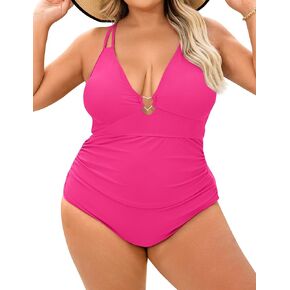 Women's One Piece Swimsuit Plus Size Tummy Control V Neck Swim Romper Bathing Suit Double Straps Backless Swimwear in Saudi Arabia