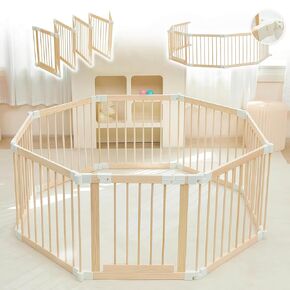 Baby Playpen, Foldable Wooden Play Yard with Gate, Playpen for Babies and Toddlers, Adjustable Baby Activity Center with Child Proof Lock, Fence Play Area for Toddlers 6 to 36 Months(65 * 61CM) in Kuwait