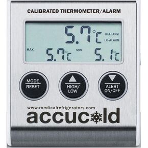 إنذار درجة الحرارة Accucol AlarmKIT - معايرة NIST ISO/IEC 17025:2017؛ إنذار مسموع/مرئي؛ مستشعر درجة الحرارة المحمي؛ عرض درجة الحرارة. تعمل بالبطارية in Kuwait