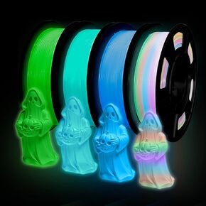 PLA 3D Printer Filament, Glow in The Dark Filament Multicolor for Most FDM 3D Printer, Stronger Lighting Effect, PLA Filament 1.75 mm, 4 Spools 250g Each - Green, Blue, Blue-Green, Rainbow in Saudi Arabia