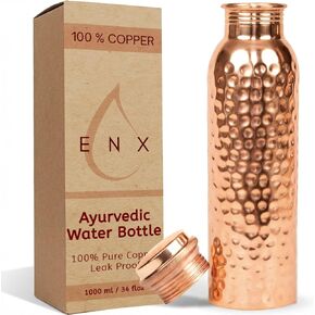 ENX Premium Pure Copper Water Bottle 34oz (1000ml) – Handmade Hammered Ayurvedic Copper Drinking Bottle, Leak-Proof & Heavy-Duty Design in Saudi Arabia